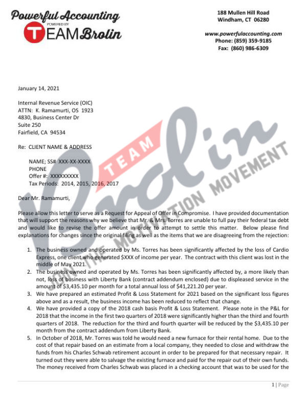 OIC Rejection Appeal Letter Template