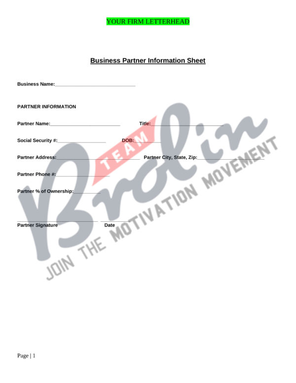 Business Partner Information Document