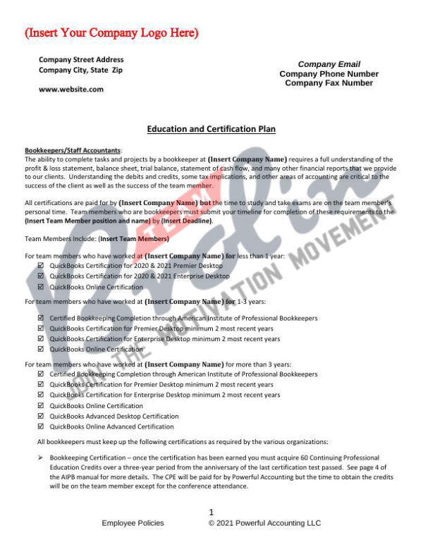 Education and Certification Plan Sample