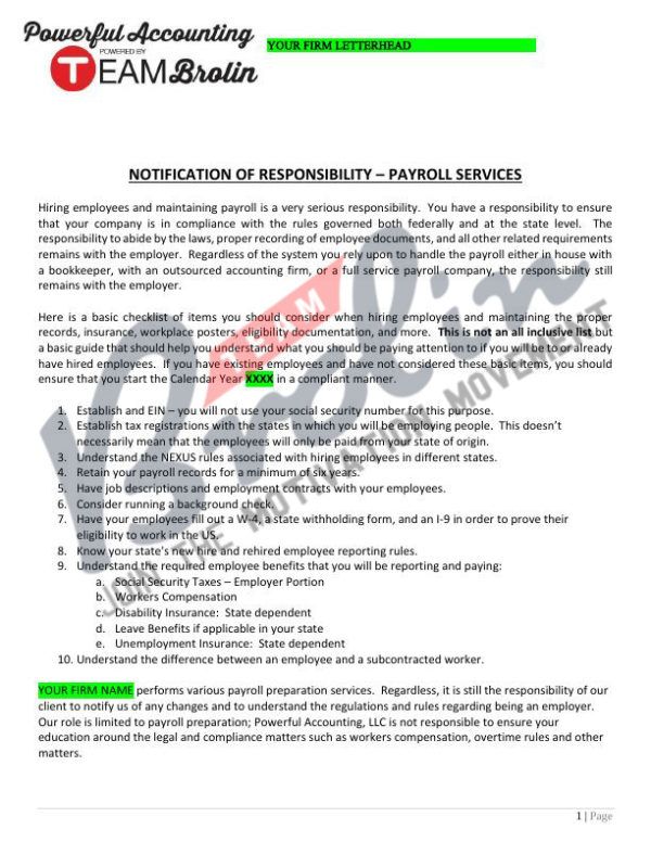 Notification of Responsibility - Payroll Services V1