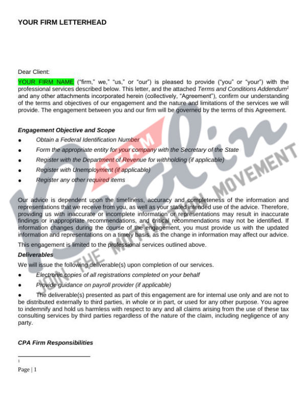 Powerful Accounting Entity Creation Engagement Letter Template